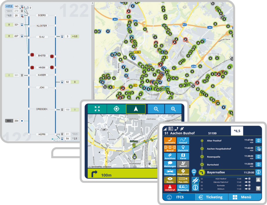 Darstellung der Software zur Betriebssteuerung/ Betriebslenkung – IVU.fleet und IVU.cockpit